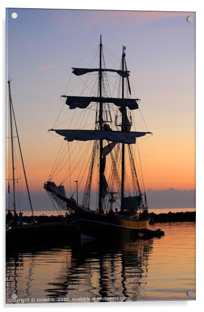 Silhouetted Sunset Tall Ship Acrylic by Imladris 