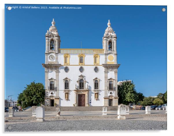 View on Igreja do Carmo, home of Capela dos Ossos de Faro or Chapel of Bones. Acrylic by Kristof Bellens