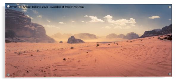 Desert scene at Wadi Rum, Jordan, light sand storm in the distance Acrylic by Kristof Bellens