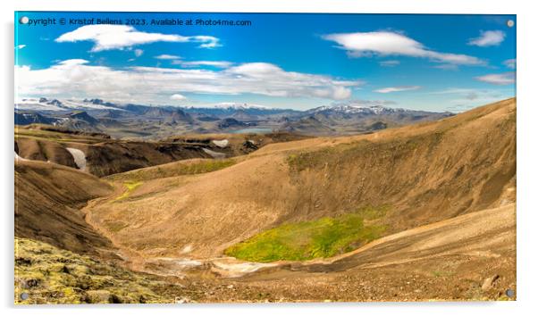 Panorama of the landscape in Iceland on the Laugavegur trekking route and hiking trail Acrylic by Kristof Bellens