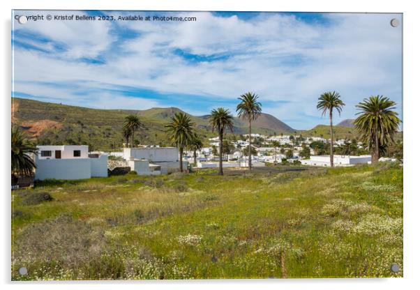 Landscape view on the small town of Haria on the Spanish Canary island Lanzarote. Acrylic by Kristof Bellens