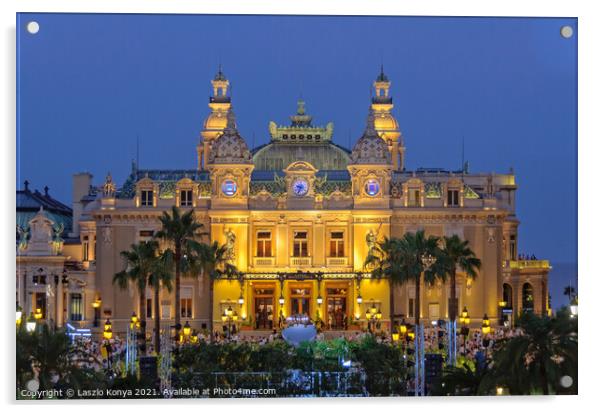 Monte Carlo Casino at night - Monaco Acrylic by Laszlo Konya