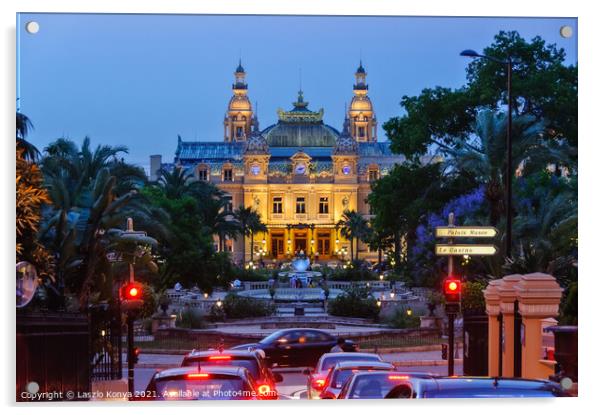 Monte Carlo Casino at night - Monaco Acrylic by Laszlo Konya