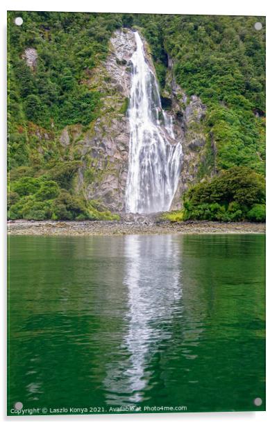 Bowen Falls - Milford Sound Acrylic by Laszlo Konya