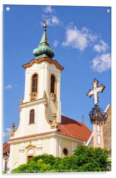 Memorial cross and bell tower - Szentendre Acrylic by Laszlo Konya
