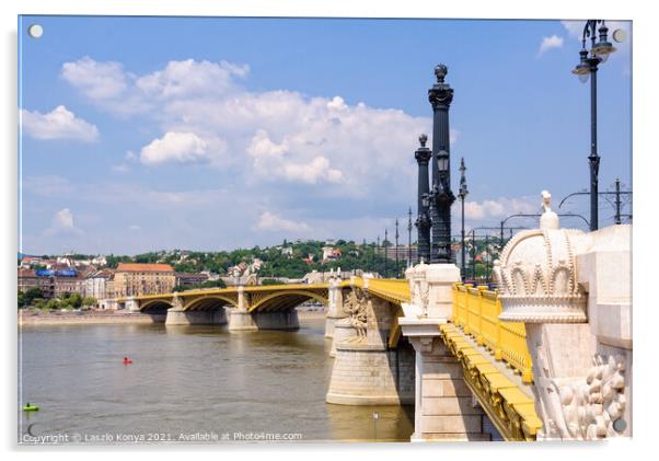 Margaret Bridge - Budapest Acrylic by Laszlo Konya