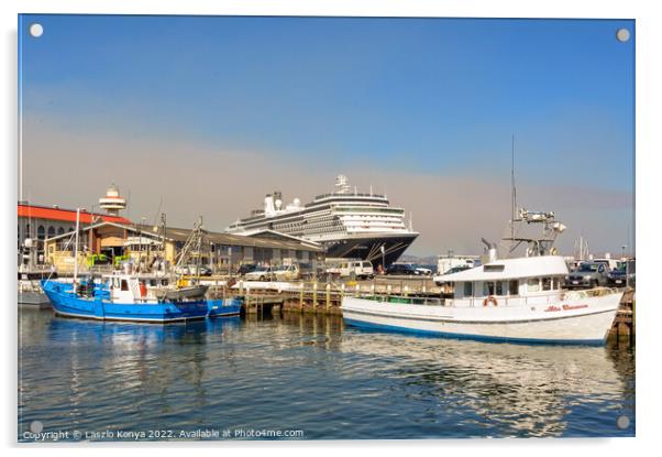 Fishing boats and a cruise ship - Hobart Acrylic by Laszlo Konya