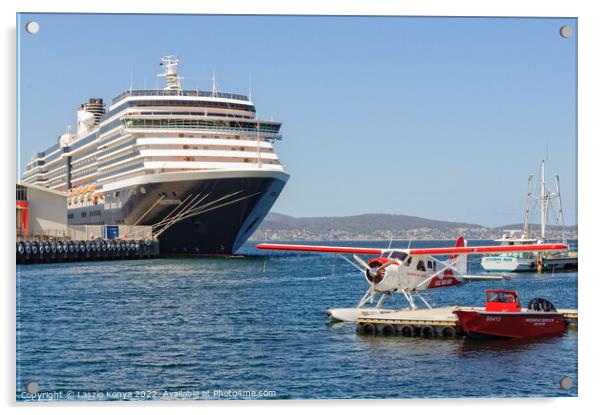 A cruise ship and a seaplane - Hobart Acrylic by Laszlo Konya