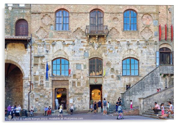 Palazzo Nuovo del Podesta - San Gimignano Acrylic by Laszlo Konya