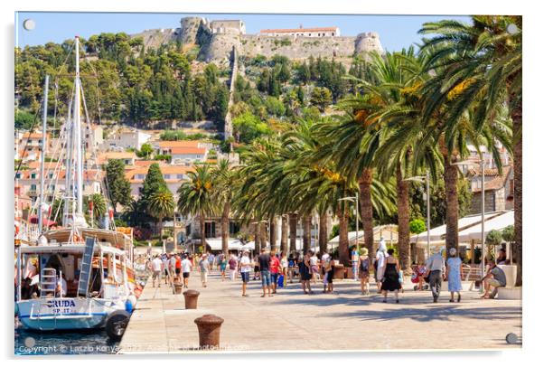 In the Riva harbour - Hvar Acrylic by Laszlo Konya