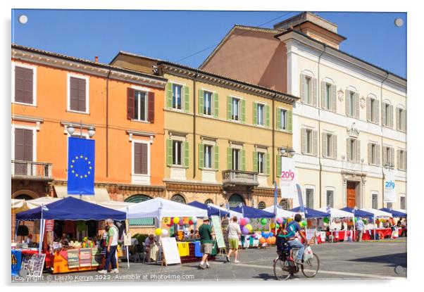 Market at Town Square - Ravenna Acrylic by Laszlo Konya
