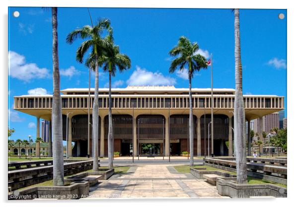 Hawaii State Capitol - Honolulu Acrylic by Laszlo Konya