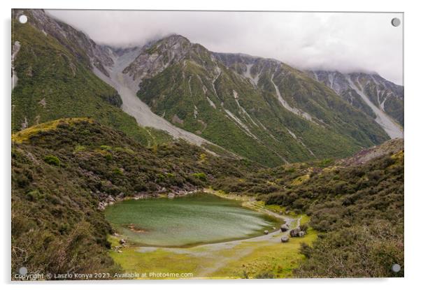 Blue Lakes - Tasman Valley Acrylic by Laszlo Konya