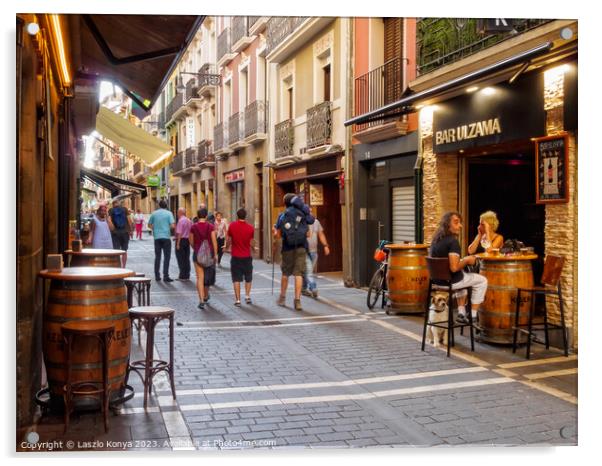 Calle San Nicolas - Pamplona Acrylic by Laszlo Konya