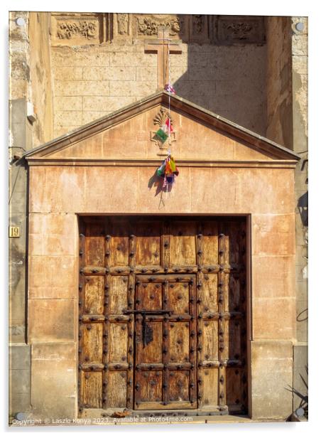 Church door - Redecilla del Camino Acrylic by Laszlo Konya