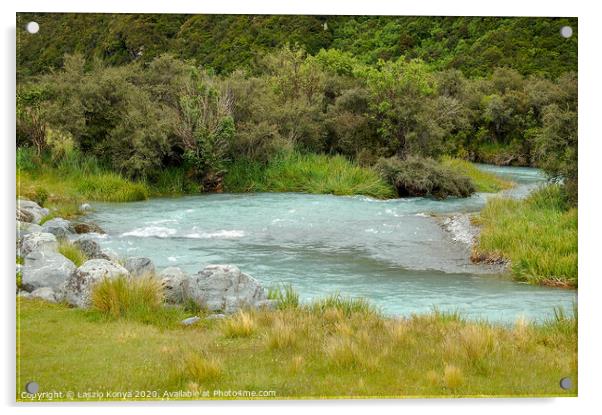 Creek - Mount Cook Acrylic by Laszlo Konya