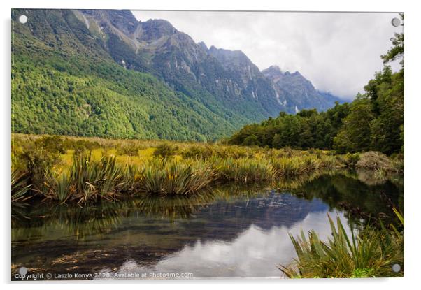 Mirror Lake - Te Anau Acrylic by Laszlo Konya