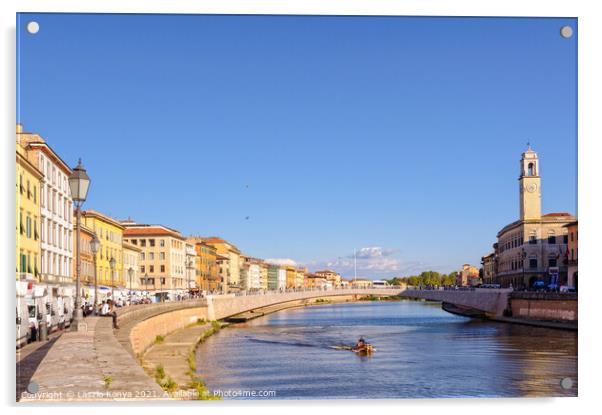 Ponte di Mezzo over the Arno - Pisa Acrylic by Laszlo Konya