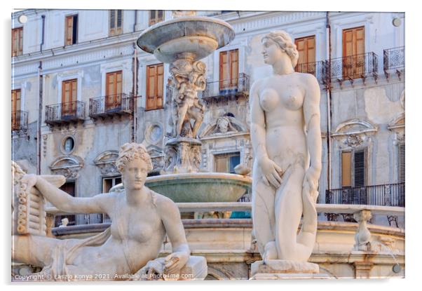 Praetorian Fountain and Palace - Palermo Acrylic by Laszlo Konya