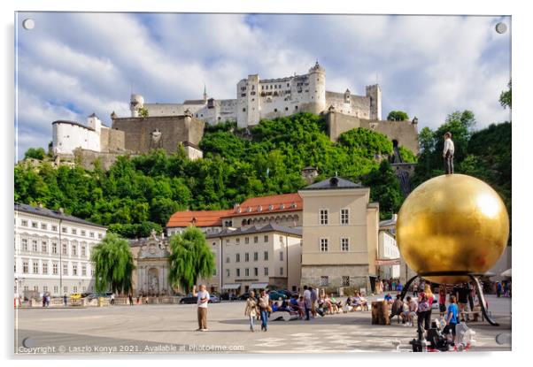 Hohensalzburg Castle and Kapitelplatz - Salzburg Acrylic by Laszlo Konya