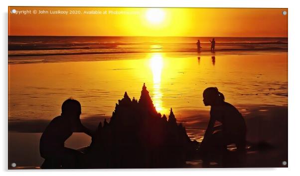 sand tower with sunset in the background Acrylic by John Lusikooy