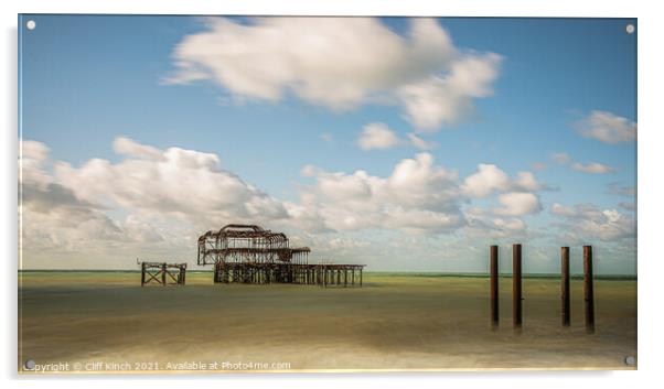 Brighton West Pier long exposure Acrylic by Cliff Kinch