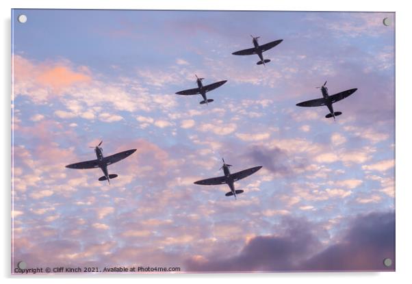 Spitfire dawn patrol Acrylic by Cliff Kinch