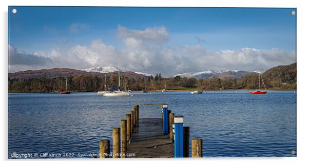 Across Lake Windermere to snow-topped fells Acrylic by Cliff Kinch