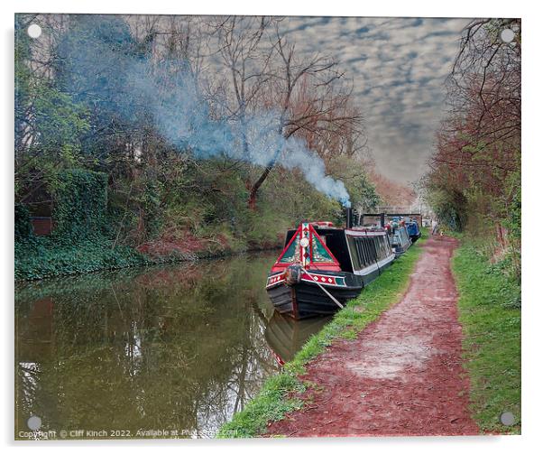 Narrowboats on the canal Acrylic by Cliff Kinch