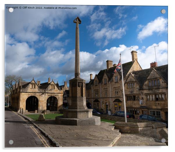 Market Hall and War Memorial Chipping Campden Acrylic by Cliff Kinch