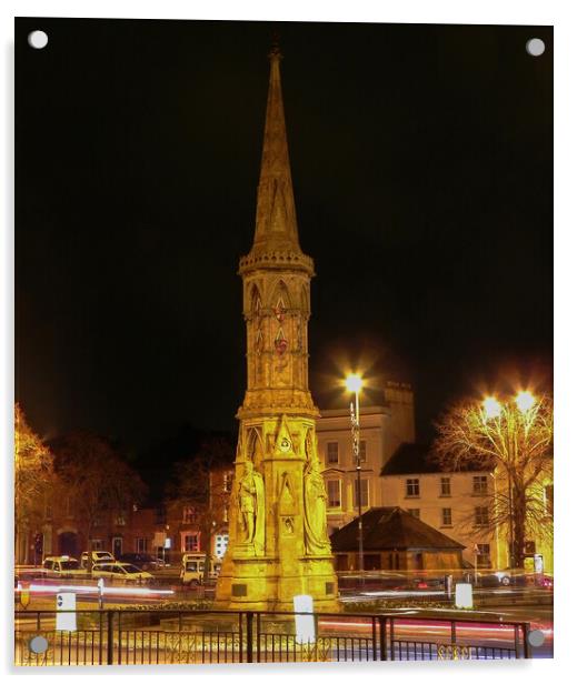 Banbury Cross at night Acrylic by Cliff Kinch