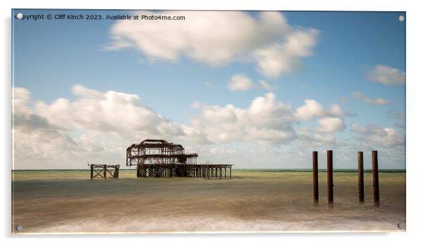 Brighton West Pier Acrylic by Cliff Kinch