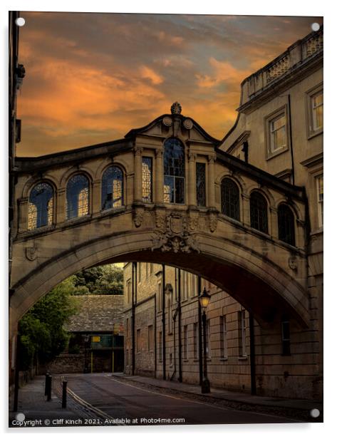Evening over Bridge of Sighs Oxford Acrylic by Cliff Kinch