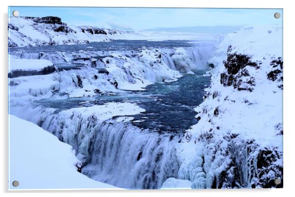 Gullfoss Waterfall Iceland Acrylic by Mervyn Tyndall
