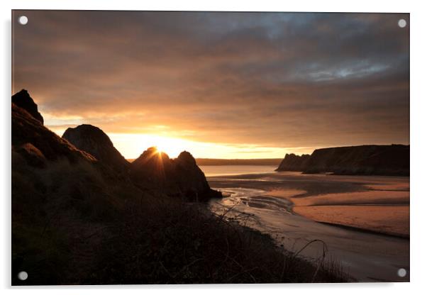 Three Cliffs SunSet Acrylic by Andrew Fairclough