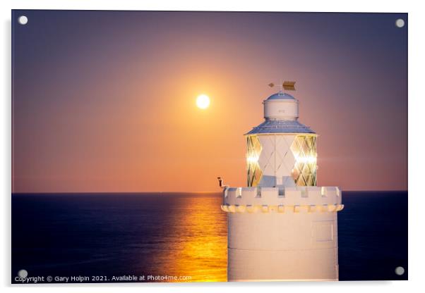 Moon rise at Start Point Lighthouse Acrylic by Gary Holpin