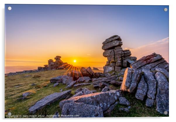 Sunset Staple Tor Dartmoor Acrylic by Gary Holpin