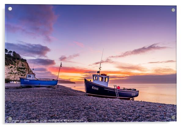 Dawn over fishing boats on Beer Beach Acrylic by Gary Holpin