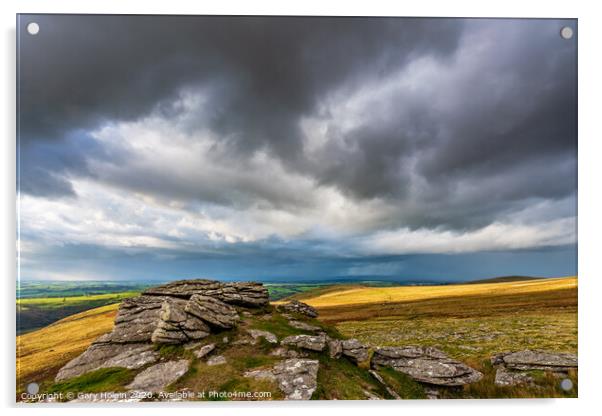 Stormy skies over Black Tor, Dartmoor Acrylic by Gary Holpin