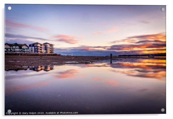 Reflections of sunset over Exmouth Acrylic by Gary Holpin