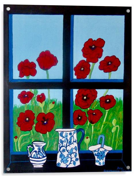 Poppies and Jugs Acrylic by Stephanie Moore
