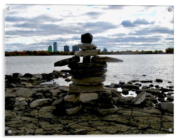 Inukshuk on the shores of the Ottawa River, Gatineau, Quebec Acrylic by Stephanie Moore