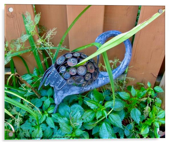 Blue garden heron Acrylic by Stephanie Moore