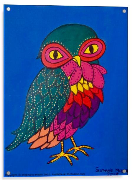 Colourful little owl Acrylic by Stephanie Moore