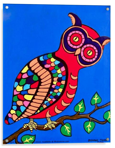 Colourful Spectacled Owl Acrylic by Stephanie Moore