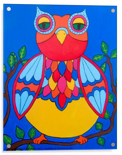 Bright Night Owl Acrylic by Stephanie Moore