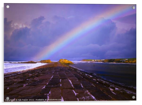 Rainbow over the Breakwater Acrylic by Nik Taylor