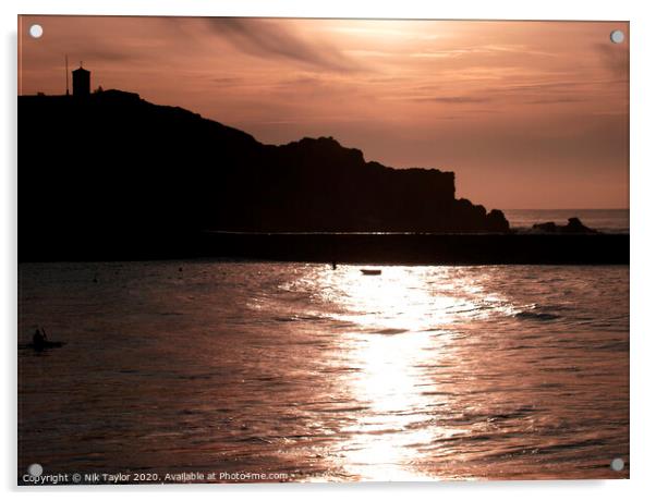 Bude Bay Sunset Acrylic by Nik Taylor
