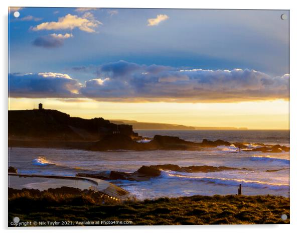 Bude at sunset Acrylic by Nik Taylor