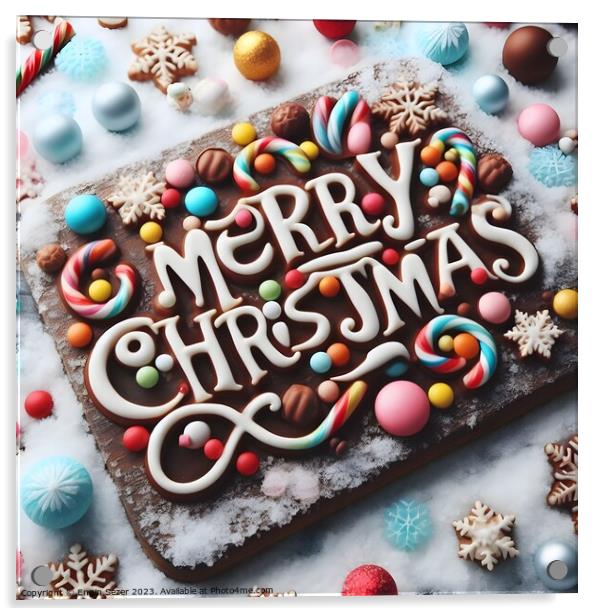 Ornate Merry Christmas Chocolate Cake Acrylic by Engin Sezer
